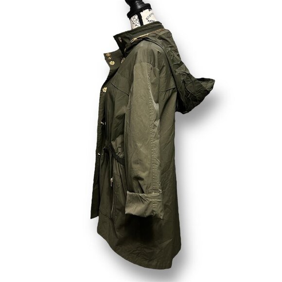 Antonio Melani XL Olive Green Hooded Utility Trench Coat Gold Zip Jacket Fall - Picture 10 of 14
